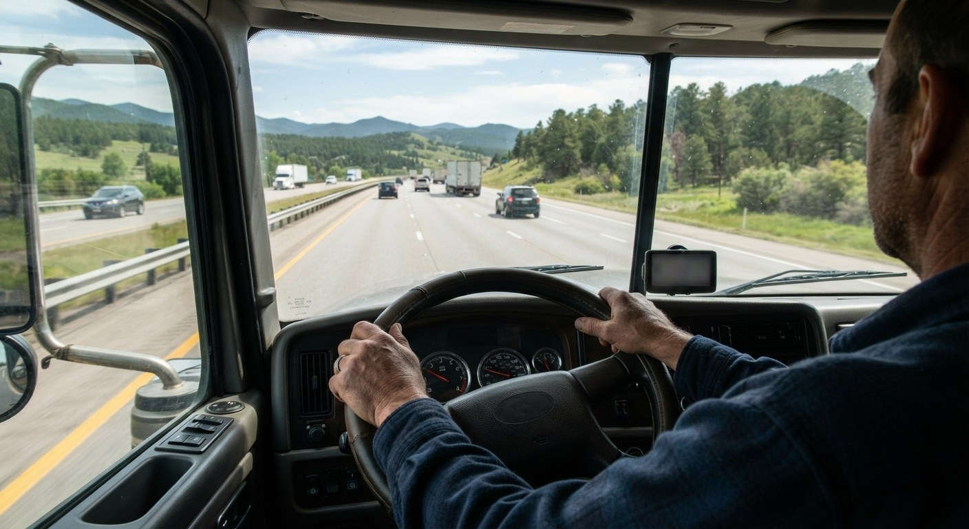 A professional truck driver beside a tractor