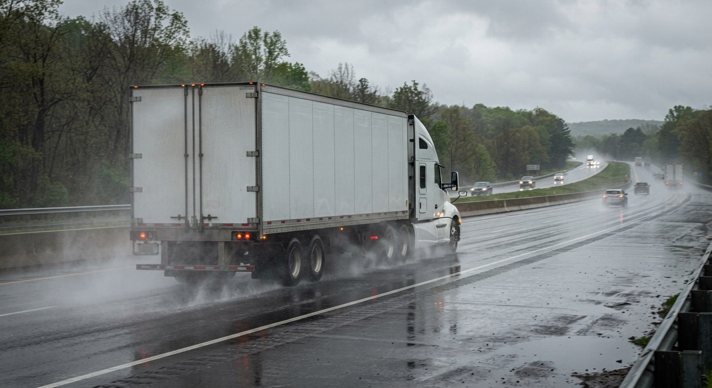 DCA TRUCKING LLC tractor loaded on a county road